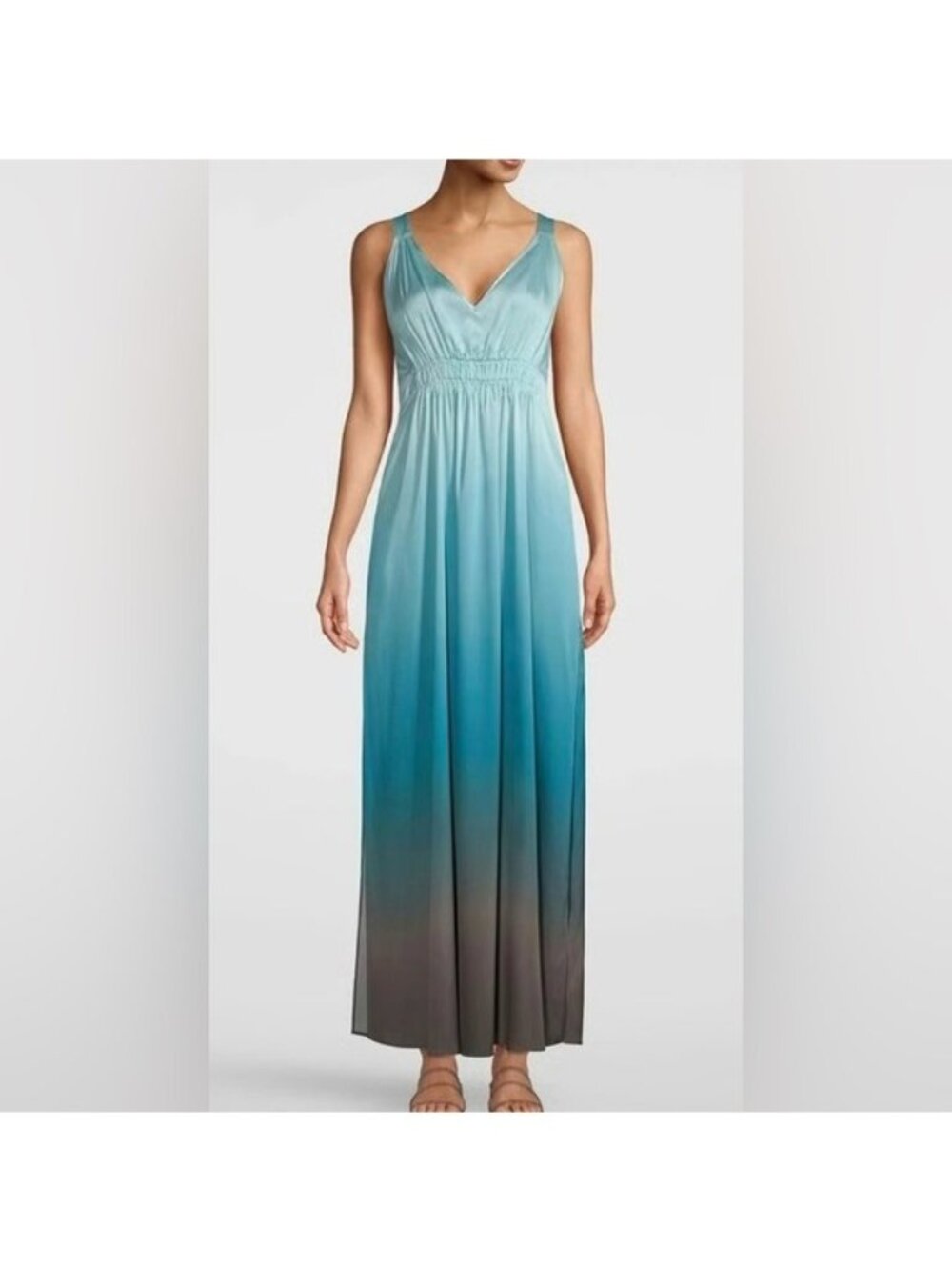 WHBM Women's Ombre Maxi Dress Medium Blue Gray Sleeveless V Neck